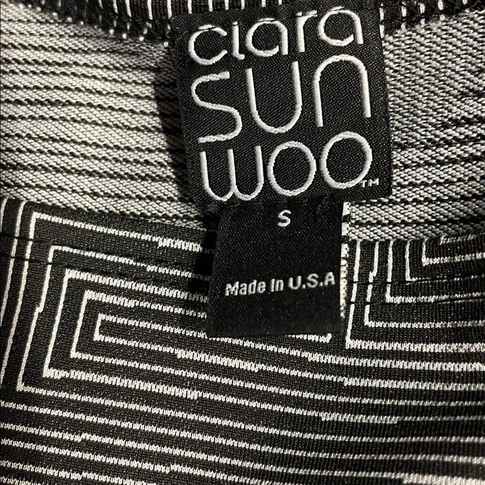 Clara Sun Woo Tunic Geometric Print Top Black White Square Neck Long Sleeve S - Picture 5 of 6